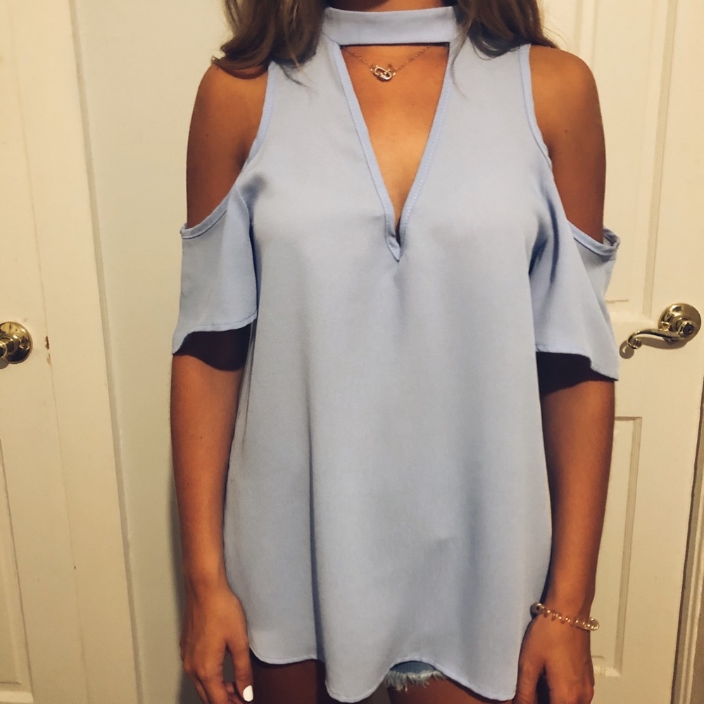 Blue Rain lowcut tank top with shoulder cutouts